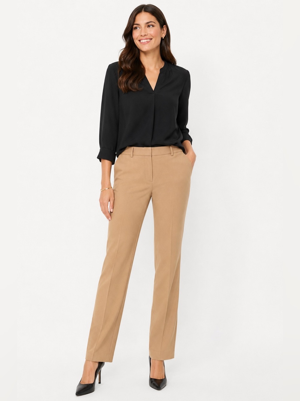 Ann Taylor The Sophia Pants Womens 8 Tan Neutral Straight Leg Career Trousers